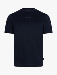 Cavallaro Napoli Luvati Mercerized Cotton Fine Tone-on-Tone Chest Logo T-Shirt Donker Blauw