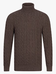 Cavallaro Napoli Marzano Roll Neck Cable Pattern Knit Pullover Mid Brown