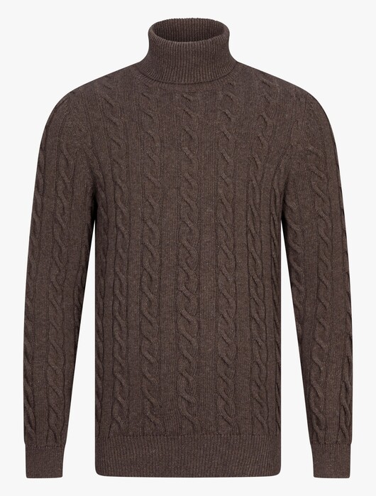 Cavallaro Napoli Marzano Roll Neck Cable Pattern Knit Pullover Mid Brown