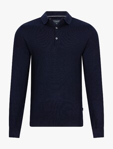 Cavallaro Napoli Merino Long Sleeve Polo Pullover Trui Donker Blauw