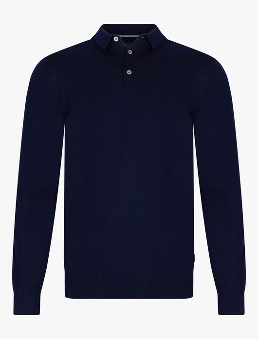 Cavallaro Napoli Merino Polo Long Sleeve Pullover Dark Evening Blue