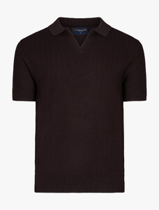Cavallaro Napoli Mironi Herringbone Texture Poloshirt Dark Brown Melange