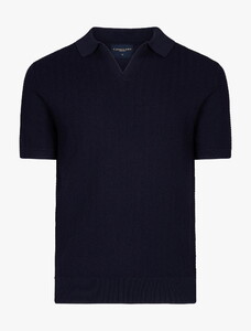 Cavallaro Napoli Mironi Herringbone Texture Poloshirt Dark Evening Blue