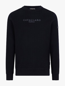 Cavallaro Napoli Murano R-Neck Sweat Tone-on-Tone Chest Logo Trui Donker Blauw