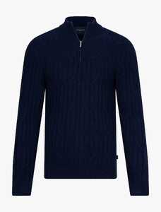 Cavallaro Napoli Organto Half Zip Cable Cotton Wool Pullover Dark Evening Blue
