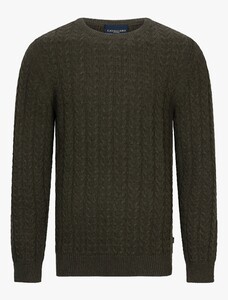 Cavallaro Napoli Orvieto Crew Neck Cable Pattern Knit Pullover Dark Green