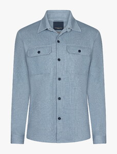 Cavallaro Napoli Perizzo Large Button Mélange Overshirt Licht Blauw