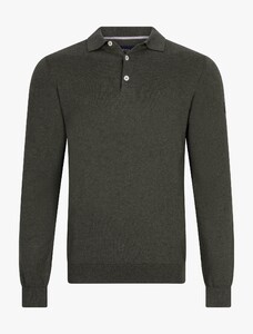 Cavallaro Napoli Sorrentino Long Sleeve Organic Cotton Poloshirt Mid Green Melange
