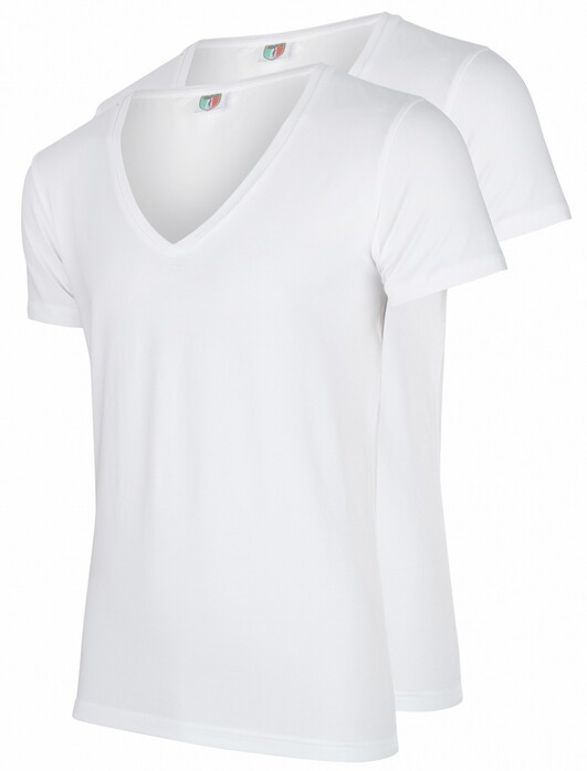 Cavallaro Napoli T-Shirt Low V-Neck 2-Pack Wit
