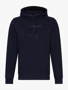 Cavallaro Napoli Taddeo Sweat Hoodie Front Uni Color Logo Trui Donker Blauw