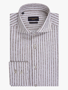 Cavallaro Napoli Tarente Linen Blend Stripe Shirt Brown-White