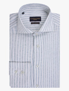 Cavallaro Napoli Tarente Linen Blend Stripe Shirt Light Blue-White