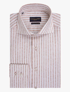 Cavallaro Napoli Tarente Linen Blend Stripe Shirt Old Pink-White