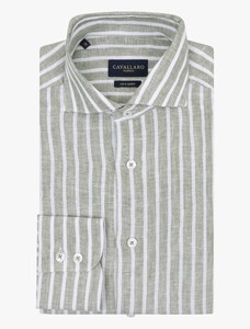Cavallaro Napoli Vittorio Linnen Gestreept Overhemd Mid Green-White