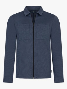 Cavallaro Napoli Zengio Mélange Zip Closure Overshirt Midden Blauw Melange