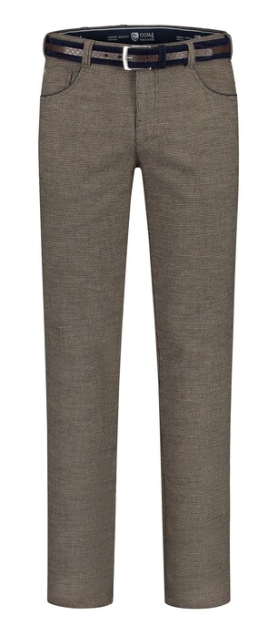 Com4 Swing Front Cotton Structure Mix Wool Look Pants Brown