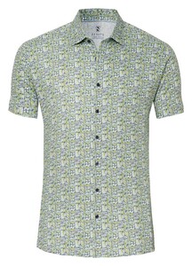 Desoto Abstract Floral Leaves Pattern Overhemd Lime Green-Blue