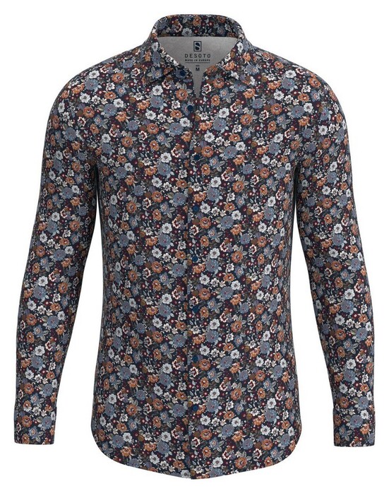 Desoto Allover Blooming Pattern Shirt Blue-Orange