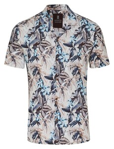Desoto Allover Blossoms Pattern Shirt Brown-Cyan
