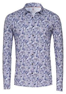 Desoto Allover Bold Fantasy Leaves Flowers Pattern Overhemd Beige-Blauw