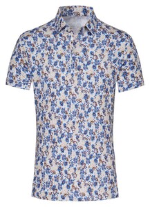 Desoto Allover Flower Pattern Polo Blauw-Beige
