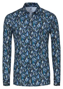 Desoto Allover Leaves Pattern Overhemd Groen-Blauw