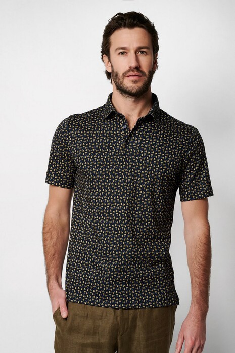 Desoto Allover Mini Floral Pattern Poloshirt Dark Blue-Yellow