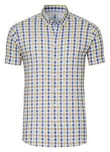 Desoto Allover Multi Check Short Sleeve Overhemd Blauw-Geel