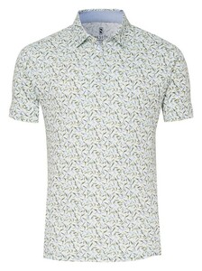 Desoto Allover Pointed Leaves Pattern Polo Groen-Blauw