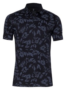 Desoto Allover Subtle Flowers Pattern Polo Donker Blauw