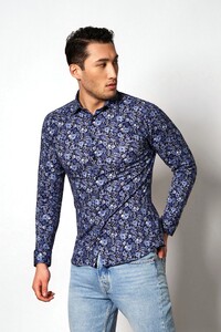 Desoto Bold Blooming Floral Pattern Shirt Blue
