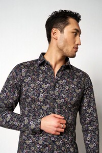 Desoto Bold Blooming Floral Pattern Shirt Navy-Green