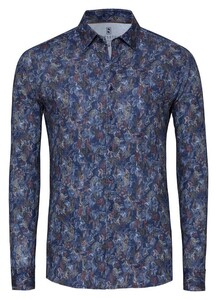 Desoto Bold Flower Pattern Corduroy Overhemd Donker Blauw