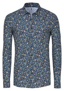 Desoto Bold Paisley Casual Kent Overhemd Navy-Cognac