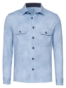 Desoto Casual Bleached Denim Look Double Chest Pocket Overshirt Blue