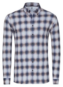 Desoto Casual Button-Down 3D Check Flanel Overhemd Zand-Blauw