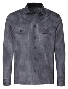 Desoto Casual Denim Stripe Kent Collar Overshirt Grey