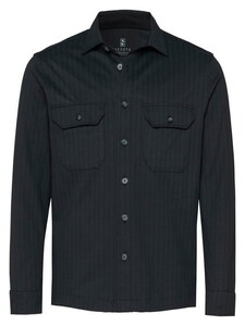Desoto Casual Double Chest Pocket Kent Herringbone Overshirt Black