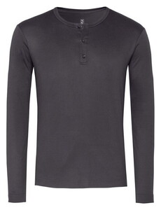Desoto Casual Henley Solid Color Cotton T-Shirt Antraciet