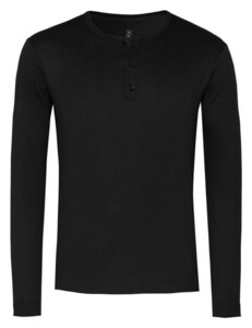 Desoto Casual Henley Solid Color Cotton T-Shirt Black