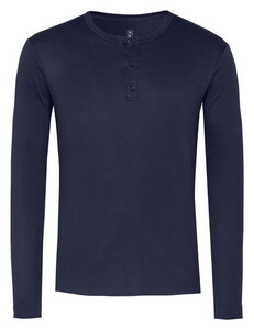 Desoto Casual Henley Solid Color Cotton T-Shirt Dark Navy