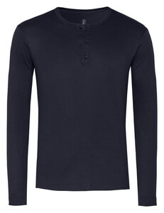 Desoto Casual Henley Solid Color Cotton T-Shirt Navy