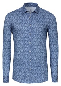 Desoto Casual Kent Bold Paisley Pattern Denim Look Overhemd Licht Blauw