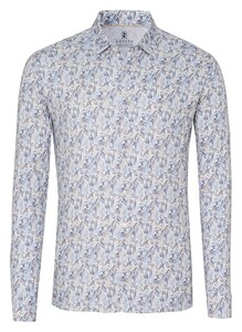 Desoto Casual Kent Pastel Color Leaves Overhemd Blauw-Beige