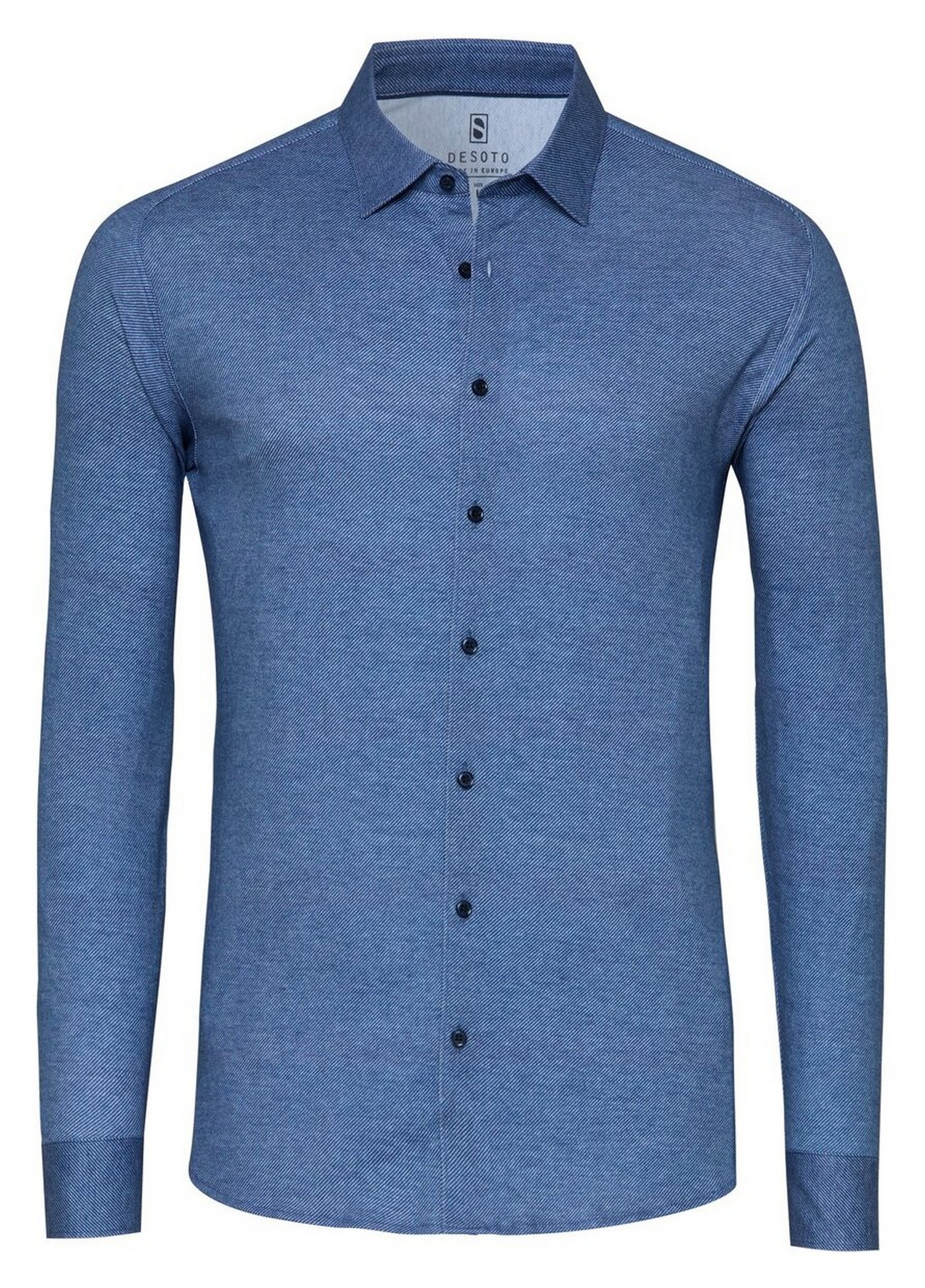 Desoto Casual Kent Twill Pattern Mélange Overhemd Blauw