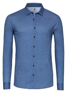 Desoto Casual Kent Twill Pattern Mélange Overhemd Blauw