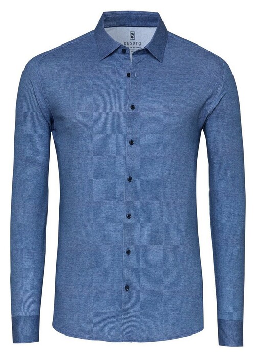 Desoto Casual Kent Twill Pattern Mélange Overhemd Blauw