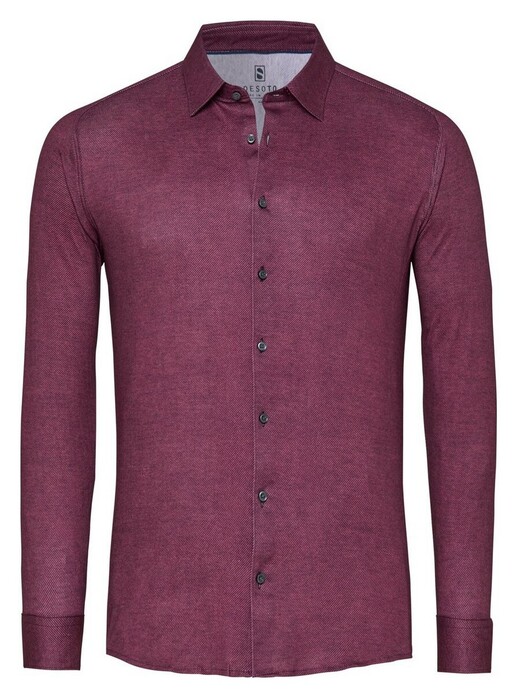 Desoto Casual Kent Twill Pattern Mélange Overhemd Bordeaux