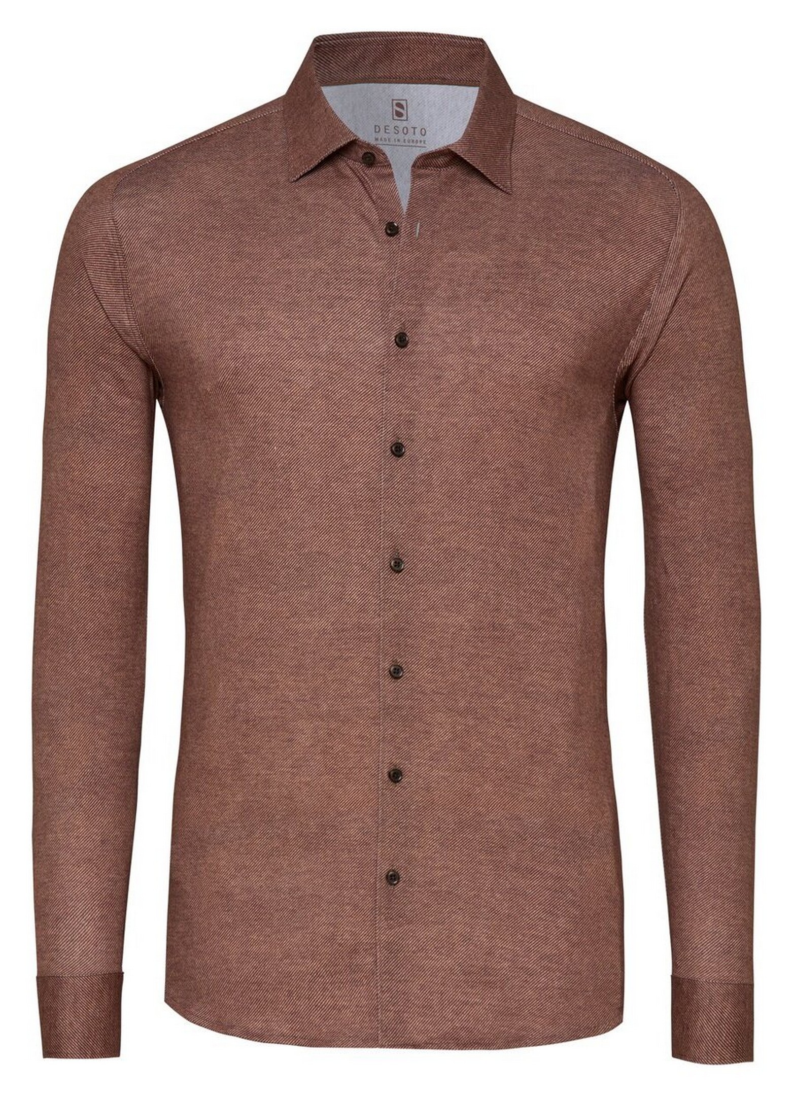 Desoto Casual Kent Twill Pattern Mélange Overhemd Bruin