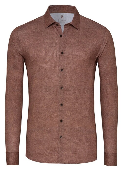Desoto Casual Kent Twill Pattern Mélange Overhemd Bruin